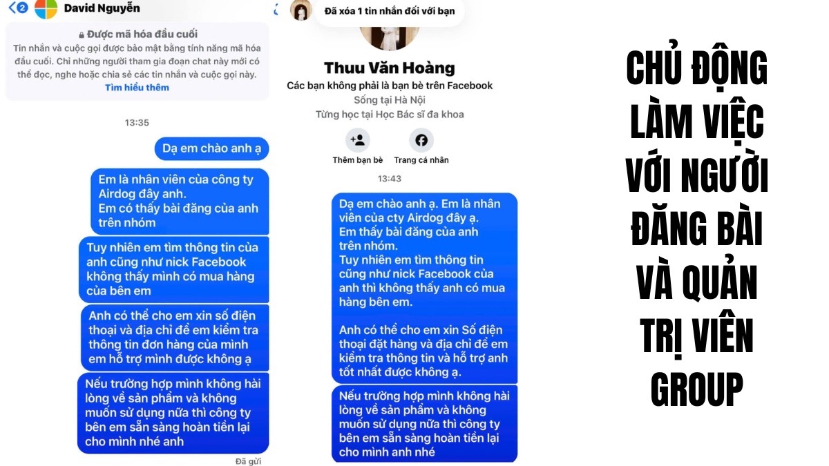 hủ động làm việc với người đăng bài và quản trị viên group