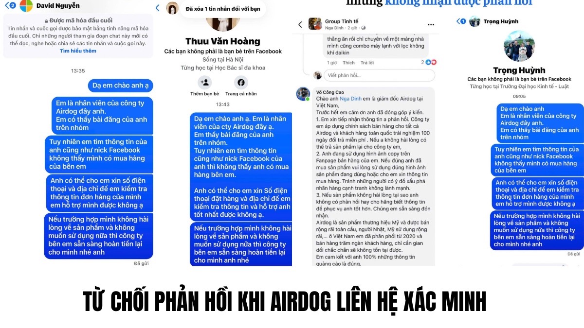 Từ chối phản hồi khi Airdog liên hệ xác minh