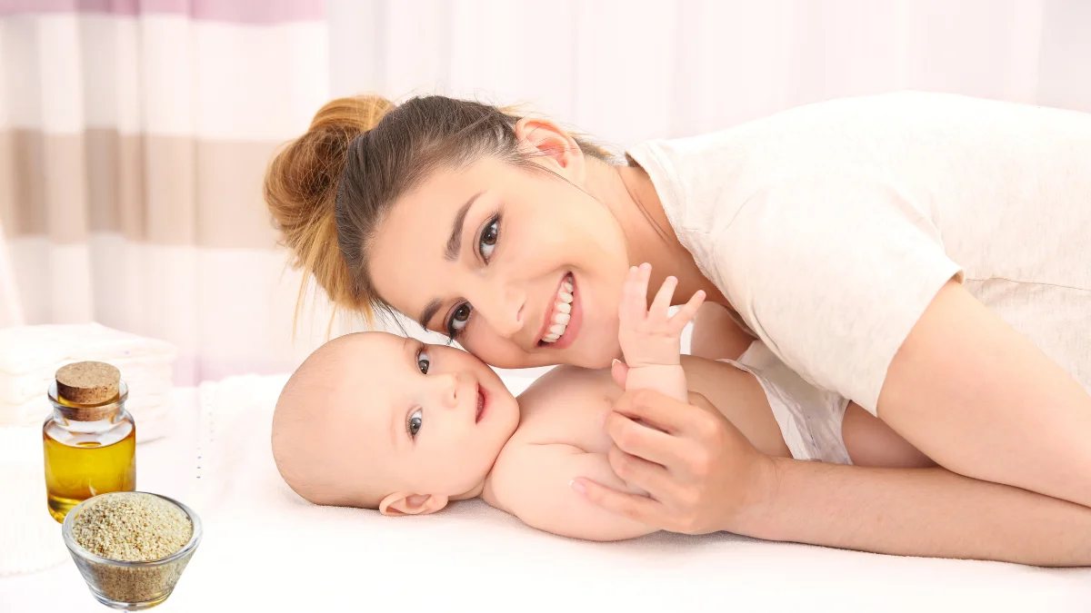 Mẹ chỉ cho bé sử dung 1/2 muỗng dầu oliu mỗi ngày