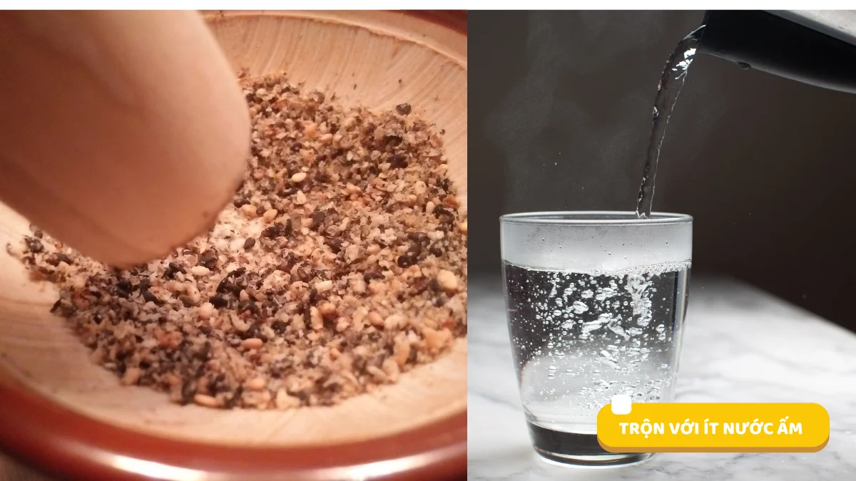 Trộn hỗn hợp đã giã với nước ấm